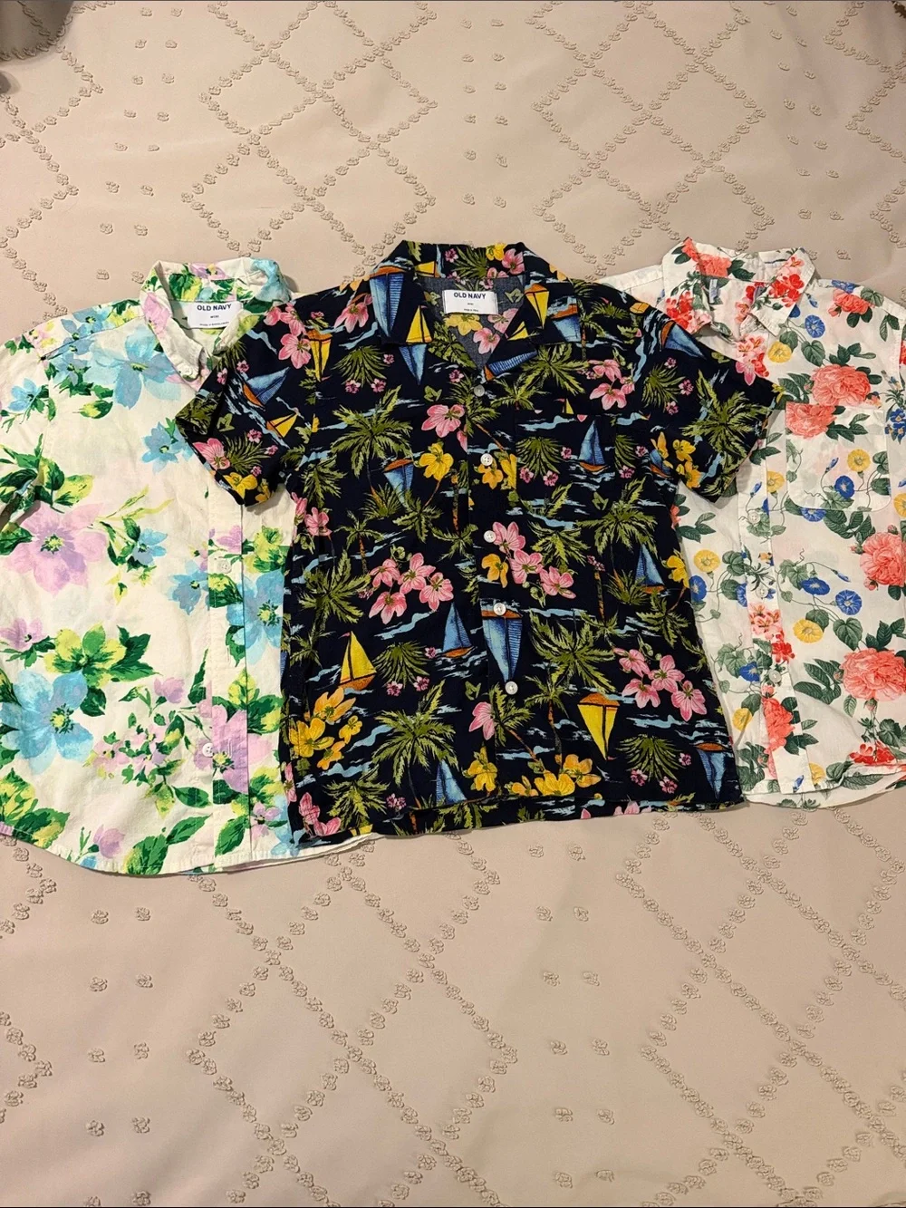 Old Navy Boys' Floral & Tropical Button-Down Shirts - White, Black, Multicolor